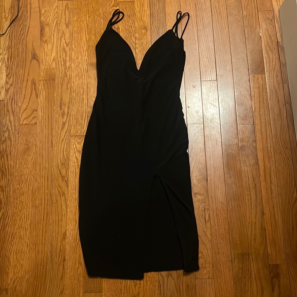 Black midi low back dress